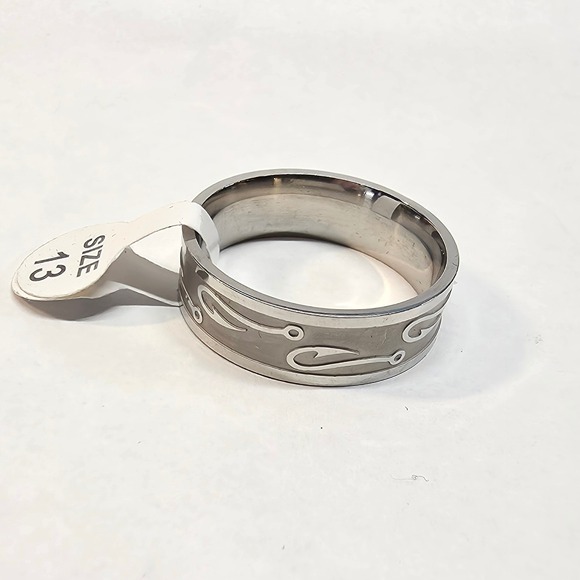 Other - New Big Men Stainless Steel Ring Size 14 Fishing Lake Hook Band Thumb Silvertone